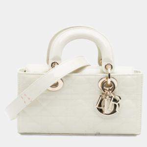 Pre Owned Dior White Small Patent Cannage Lady D Joy