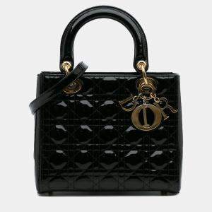 Pre Owned Dior Black Medium Patent Cannage Lady Dior