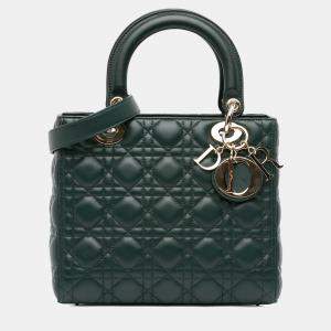Pre Owned Dior Green Medium Lambskin Cannage Lady Dior