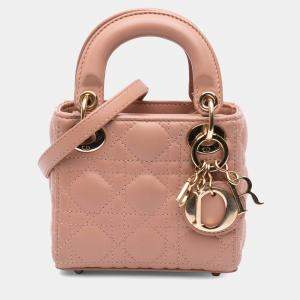 Pre Owned Dior Nude Micro Lady Dior Lambskin Cannage Bag