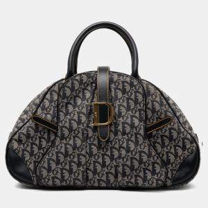 Pre Owned Dior Blue Diorissimo Canvas Double Saddle Bowler Bag