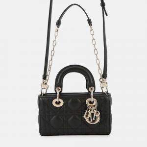 Pre Owned Dior Lady D-Joy Cannage 2-Way Bag Black Lambskin Size Micro