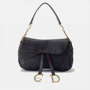 Pre Owned Dior Saddle One shoulder Bag Brown Autruche Embossed Leather