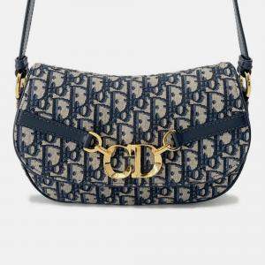 Pre Owned Dior Oblique Cd Busus Shoulder Bag Navy Canvas Leather Size Small