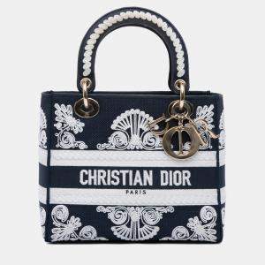 Pre Owned Dior Blue Medium Embroidered Canvas Cornely Lady D Lite