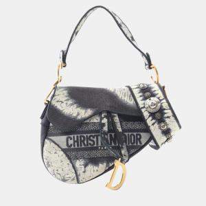 Pre Owned Christian Dior Dior Saddle Bag Canvas Handbag Navy/Multicolor