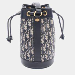 Pre Owned Christian Dior Dior Oblique Backpack Canvas And Leather Navy/Gray