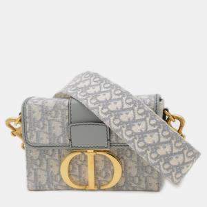 Pre Owned Christian Dior Dior 30 Handbag Montaigne Oblique Shoulder Bag Jacquard Gray