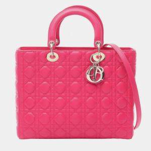 Pre Owned Christian Dior Dior Lady Large Cannage Pink Leather Handbag 