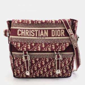 Pre Owned Christian Dior Dior Camp Oblique Shoulder Bag Canvas Bordeaux/Beige