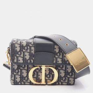 Pre Owned Christian Dior Dior 30 Montaigne Oblique Shoulder Bag Canvas And Leather Beige Navy Black