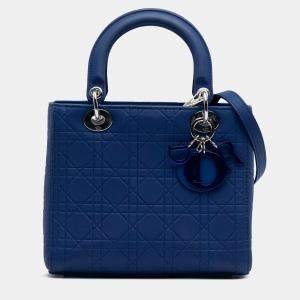 Pre Owned Dior Blue Medium Lambskin Cannage Lady Dior