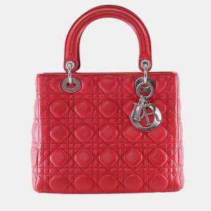 Pre Owned Dior Red Medium Lambskin Cannage Lady Dior