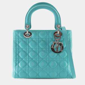 Pre Owned Dior Blue Medium Lambskin Cannage Lady Dior