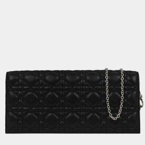 Pre Owned Christian Dior Black Lambskin Lady Dior Cannage Shoulder