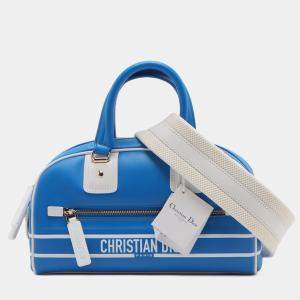 Pre Owned Dior Blue Small Leather Dior Vibe Zip Bowling Bag