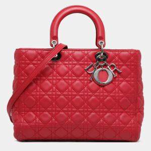 Pre Owned Dior Red Large Lambskin Cannage Lady Dior