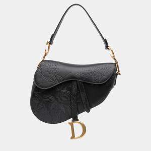 Pre Owned Dior Black Embossed Calfskin Jardin Botanique Saddle Bag