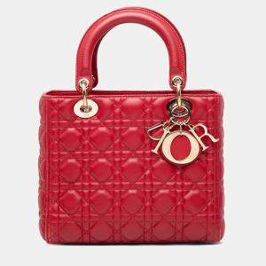 Pre Owned Dior Medium Lambskin Cannage Lady Dior