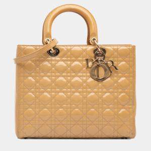 Pre Owned Dior Brown Large Patent Cannage Lady Dior