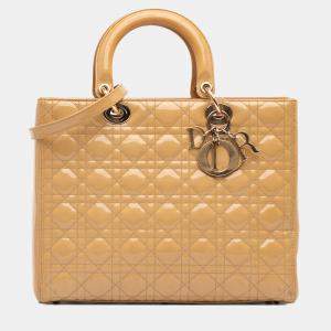 Pre Owned Dior Brown Large Patent Cannage Lady Dior