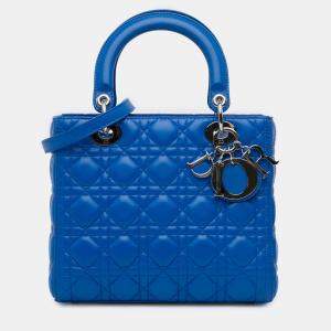 Pre Owned Dior Blue Medium Lambskin Cannage Lady Dior