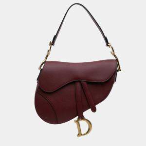Pre Owned Dior Burgundy Grained Calfskin Saddle Bag
