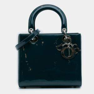 Pre Owned Dior Blue Medium Patent Lady Dior