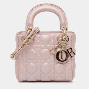 Pre Owned Dior Pink Mini Lambskin Cannage Lady Dior