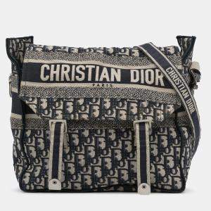 Pre Owned Dior Beige/Navy Blue Oblique Diorcamp Bag