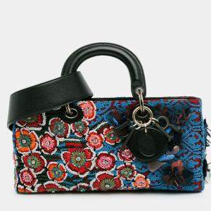 Pre Owned Dior Blue Medium Beaded Ribbon Embroidered Floral Lady D Joy