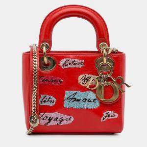Pre Owned Dior Red Mini Calfskin Sequin Embellished Lady Dior