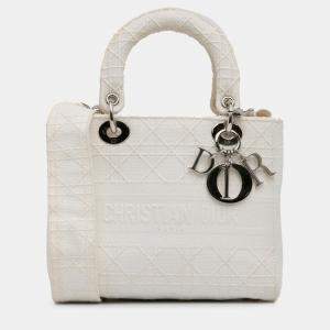 Pre Owned Dior White Medium Canvas Cannage Lady D Lite