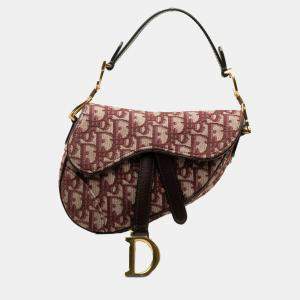 Pre Owned Dior Burgundy Mini Oblique Canvas Saddle Bag