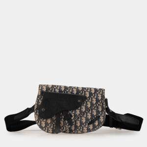 Pre Owned Dior Beige/Navy  Oblique Canvas Saddle Messenger Bag
