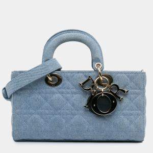 Pre Owned Dior Blue Medium Denim Cannage Lady D Joy