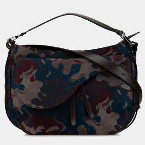 Pre Owned Dior Brown Peter Doig Denim Camouflage Soft Saddle Bag