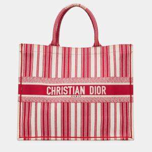 Pre Owned Dior Red Large Striped Book Tote