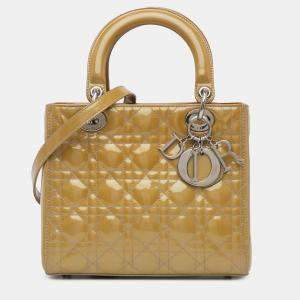 Pre Owned Dior Brown Medium Patent Cannage Lady Dior
