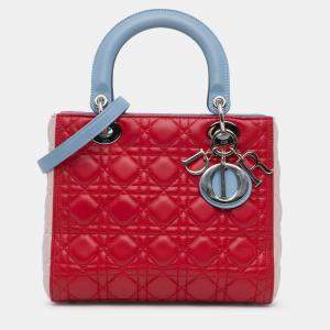 Pre Owned Dior Multicolor Medium Tricolor Lambskin Cannage Lady Dior