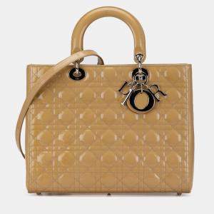 Pre Owned Dior Brown Large Patent Cannage Lady Dior