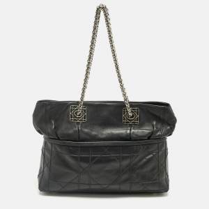 Pre Owned Dior Black Cannage Leather Granville Chain Link Tote