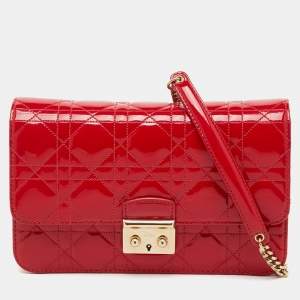 Pre Owned Dior Red Cannage Patent Leather Miss Dior Promenade Chain Bag
