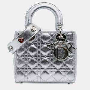 Pre Owned Dior Silver Small Metallic Grained Calfskin Cannage My ABCDior Lady Dior