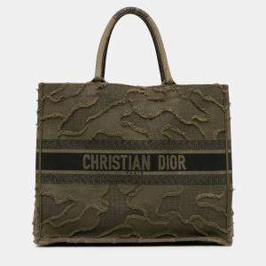 Pre Owned Dior Green Large Embroidered Canvas Camouflage Book Tote