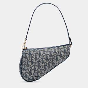 Pre Owned Dior Navy Blue Mini Diorissimo Canvas Saddle Pochette