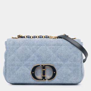 Pre Owned Dior Blue Medium Denim Macrocannage Caro Bag