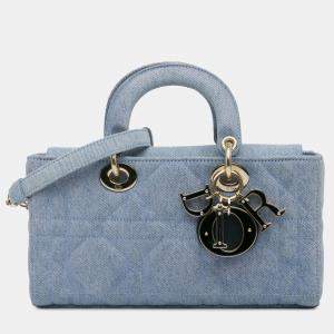 Pre Owned Dior Blue Small Denim Macrocannage Lady D Joy