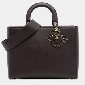 Pre Owned Dior Burgundy Large Grained Calfskin Lady D Sire