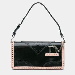 Pre Owned Dior Black Pink Leather D'Trick Brogue Spectator Bag
